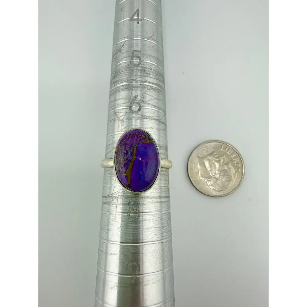 Oval Purple Copper Turquoise 925 Sterling Silver Ring Size 7